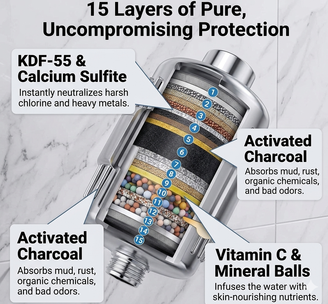 Ancool Hard Water Filter for Bathroom Taps & Showers (15-Stage Purification)