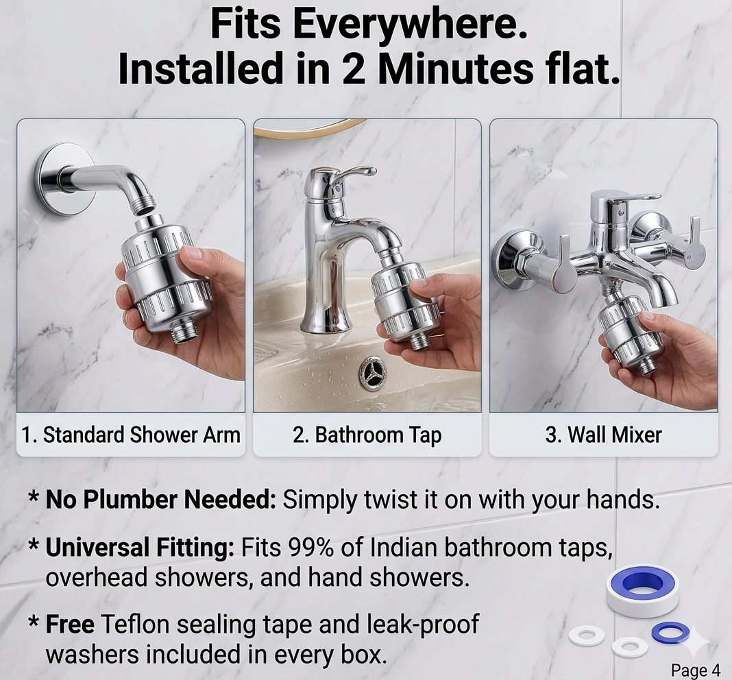 Ancool Hard Water Filter for Bathroom Taps & Showers (15-Stage Purification)